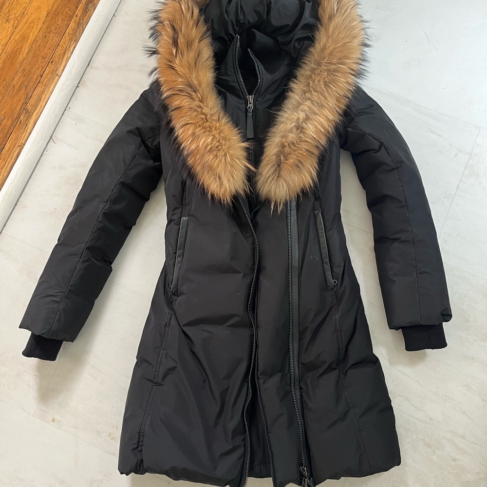 Mackage signature black puff jacket with fur hood XXS